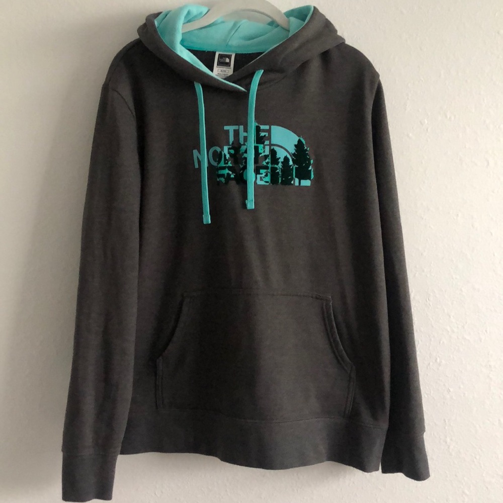 The North Face Women's Gray Hoodie with Blue Accents